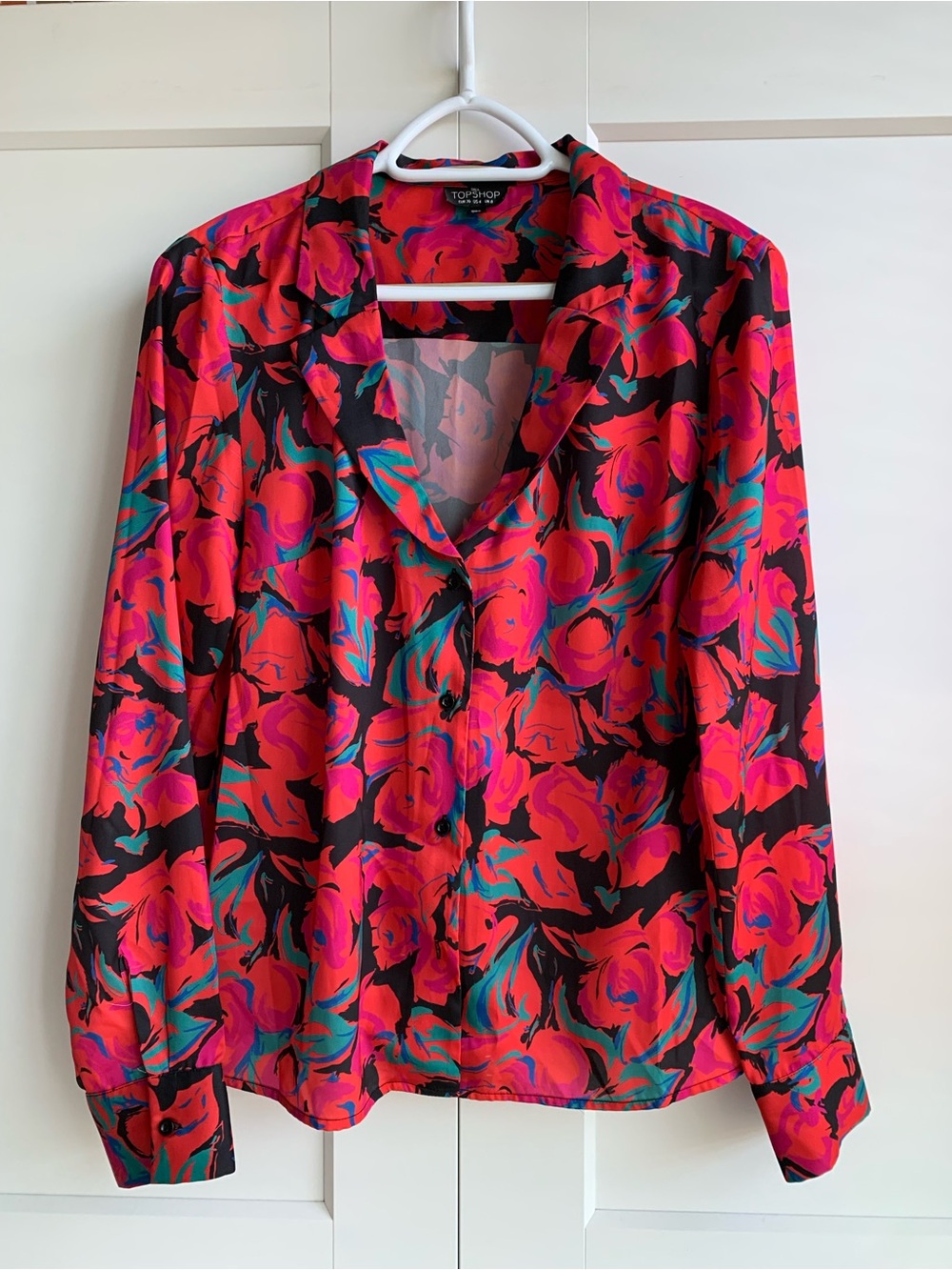 Topshop Pink and Teal Floral Button-Front Shirt